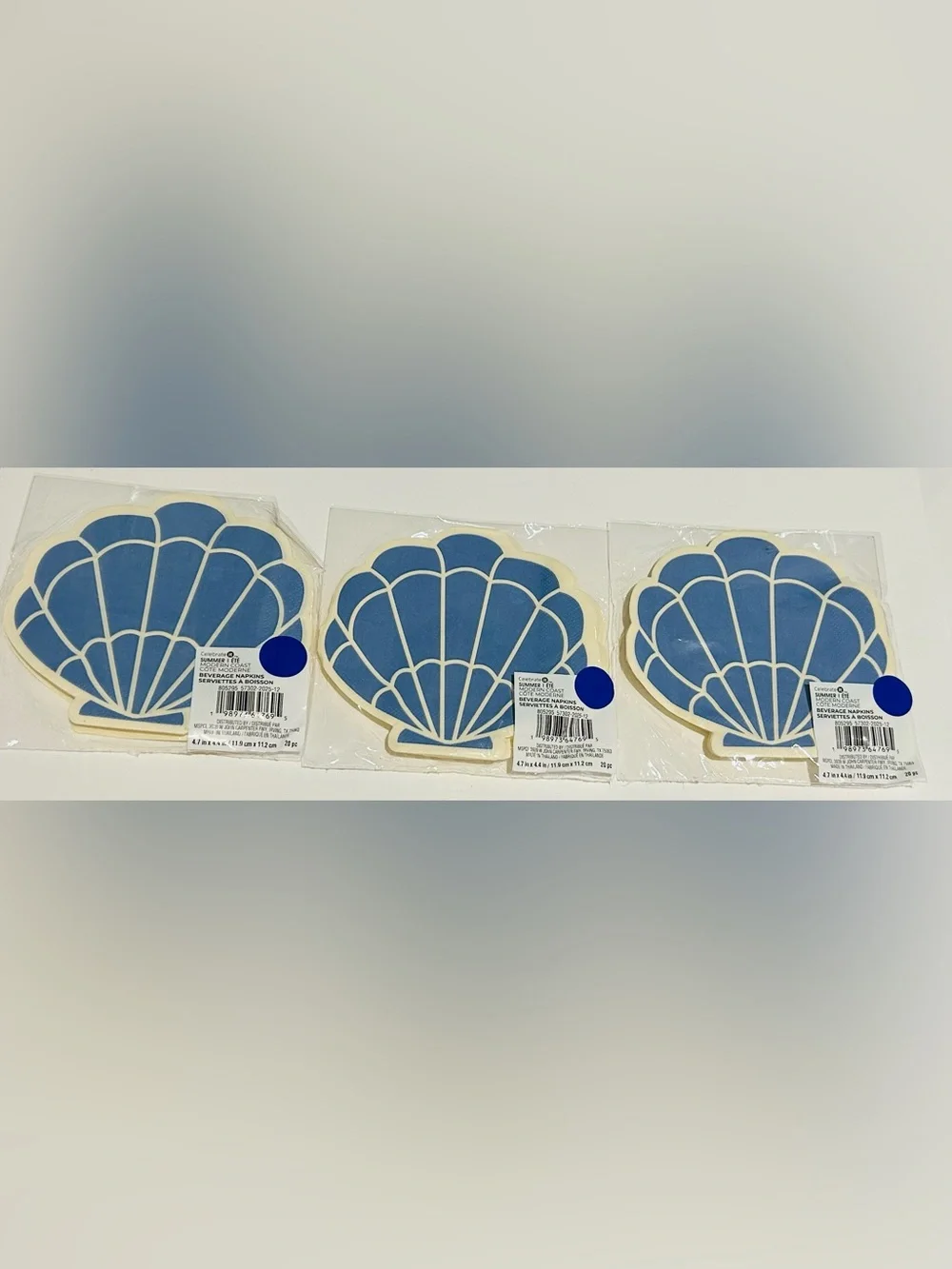 New 3 Packages of Blue and White Shells Beverage Napkins 60 Napkins Thailand